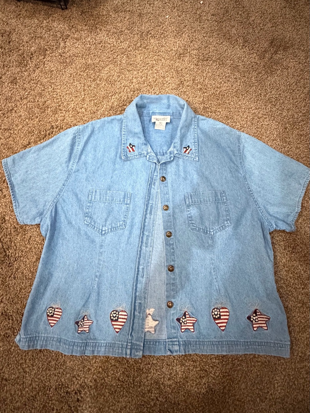 Christopher & Banks Light Blue Denim Short-Sleeve Button-Down Shirt